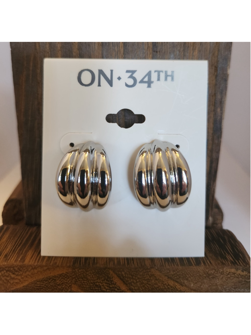 ON 34TH Silver Button Earrings - Picture 7 of 8